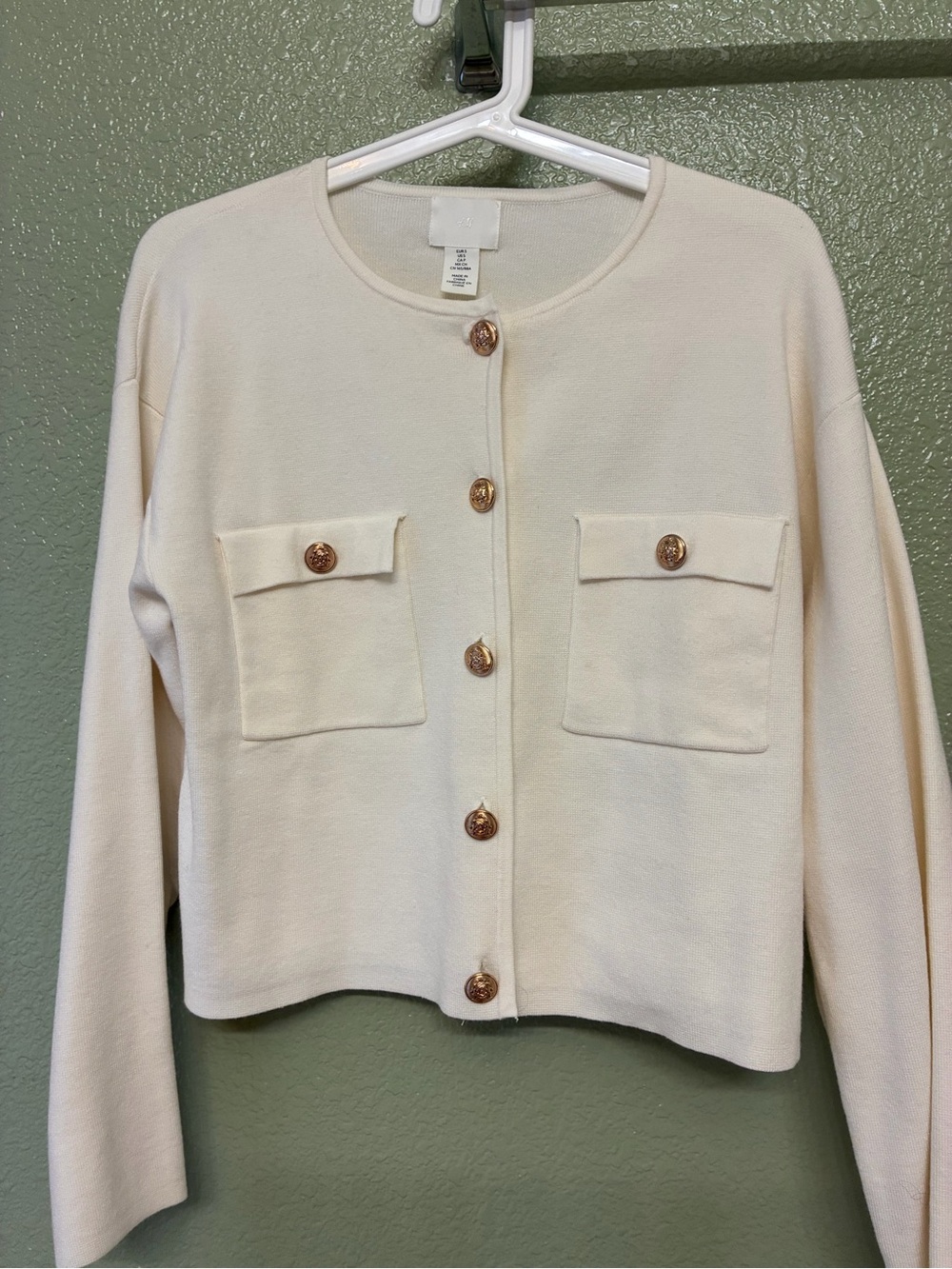 H&M Cream Button-Front Pocket Cardigan with Gold Buttons